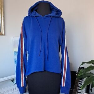 Blue Hoodie with Striped Sleeves
